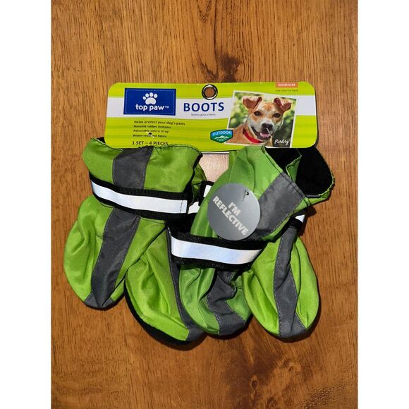 Top Paw Green & Gray Reflective Waterproof Dog Boots Shoes, Medium - Picture 1 of 4